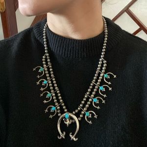 Vintage turquoise & silver squash blossom set